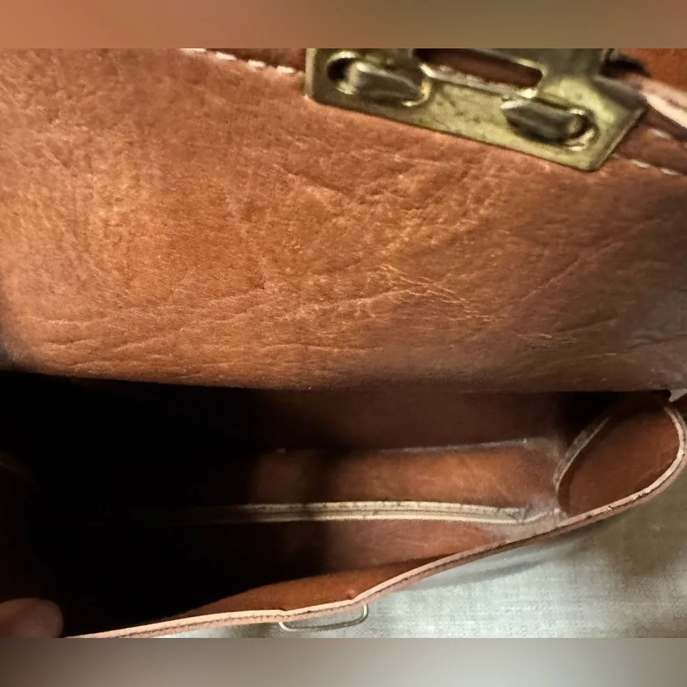 Vintage Leather Camera Bag Case Brown Brass Strap Pocket USA 703 10 x 8 x 6 Inch